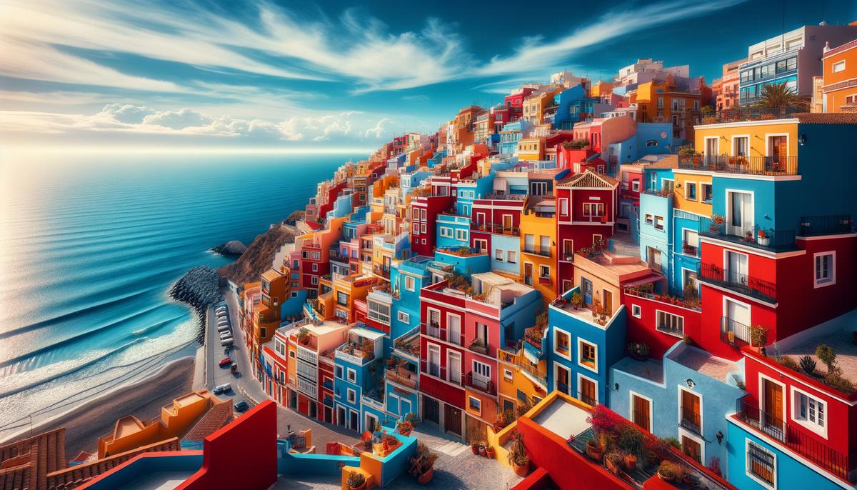 A photo of the colorful houses of Barrio de Santa Cruz overlooking the Mediterranean Sea