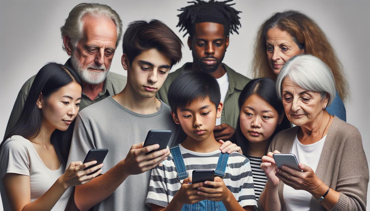 A diverse group of people using smartphones to access the internet and connect with each other