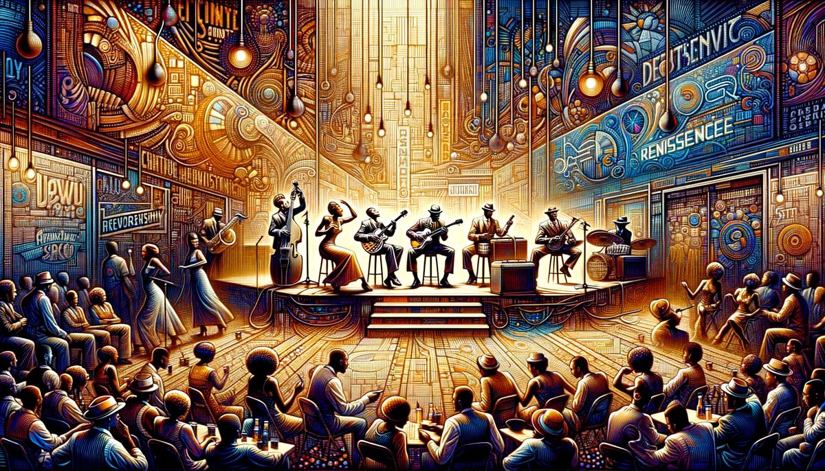 A vibrant and dynamic image capturing the essence of The Harlem Renaissance cultural movement