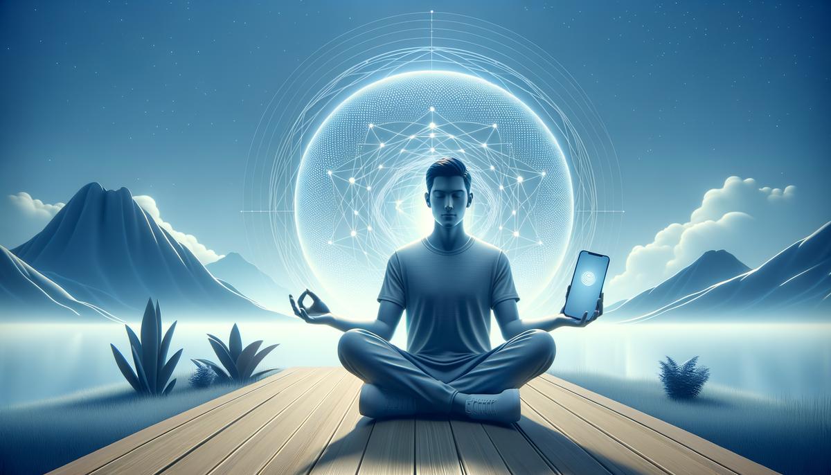 Image of a person meditating peacefully with the Headspace app on their phone