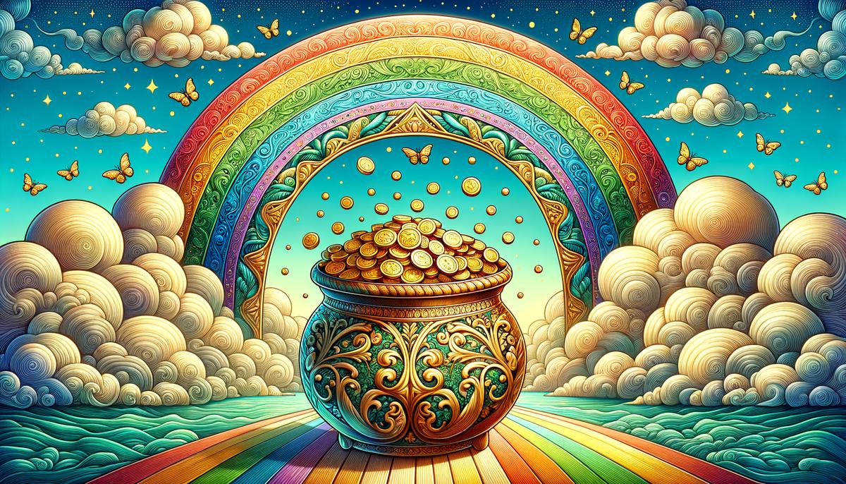 Image of a pot of gold at the end of a rainbow, representing the scavenger hunt for a pot of gold