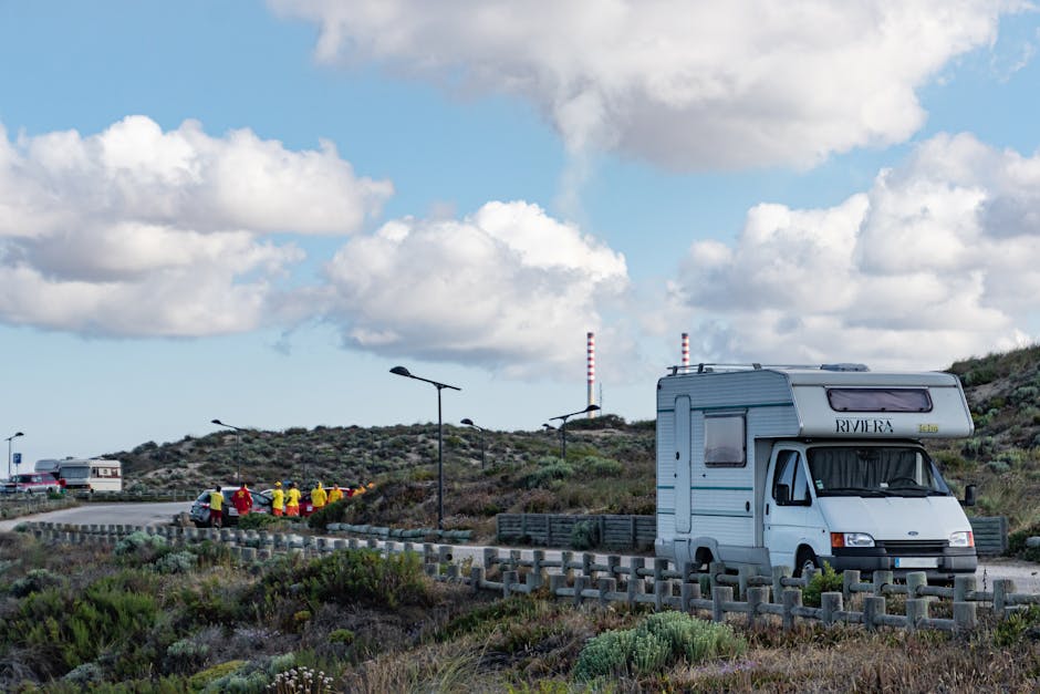 An image of a diverse group of people enjoying RV living in different locations, showcasing the versatility and freedom of full-time RV life