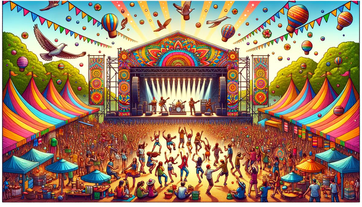 A vibrant and lively image capturing the essence of a music festival