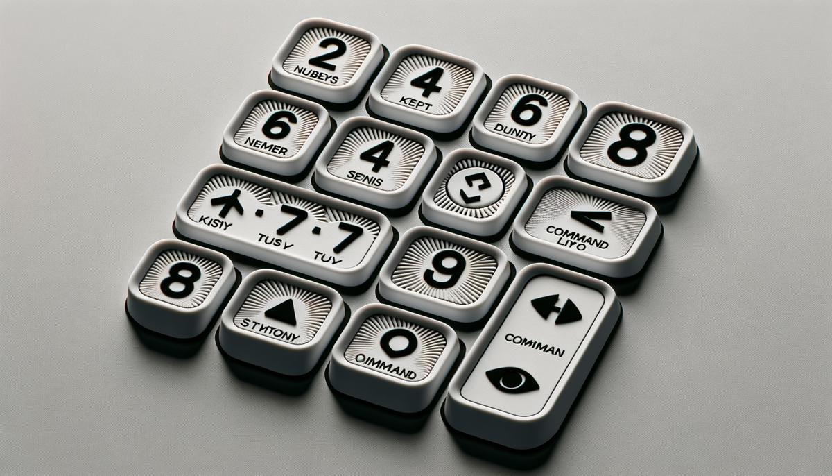 Image of a Ten Key layout with numbers and command buttons for visually impaired users to understand the layout described in the text