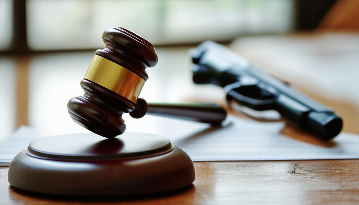 A gavel next to an air gun symbolizing legal consequences