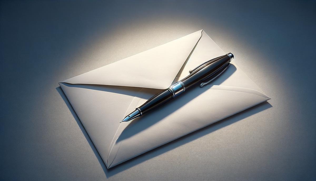 A pen and an envelope, symbolizing the act of writing a heartfelt apology letter. Avoid using words, letters or labels in the image when possible.