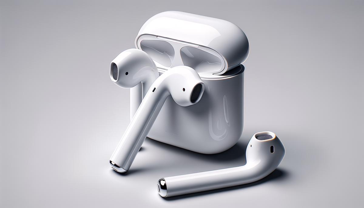 Image of Apple AirPods, showcasing their ergonomic design and sleek look.