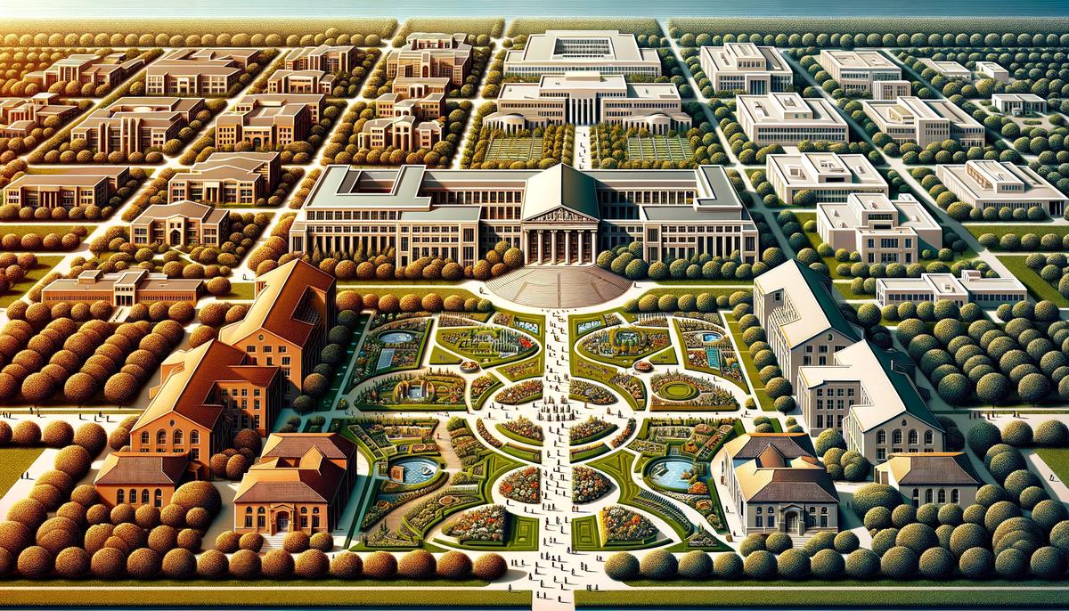 An image showing the differences in campus resources and facilities between public and private institutions in California