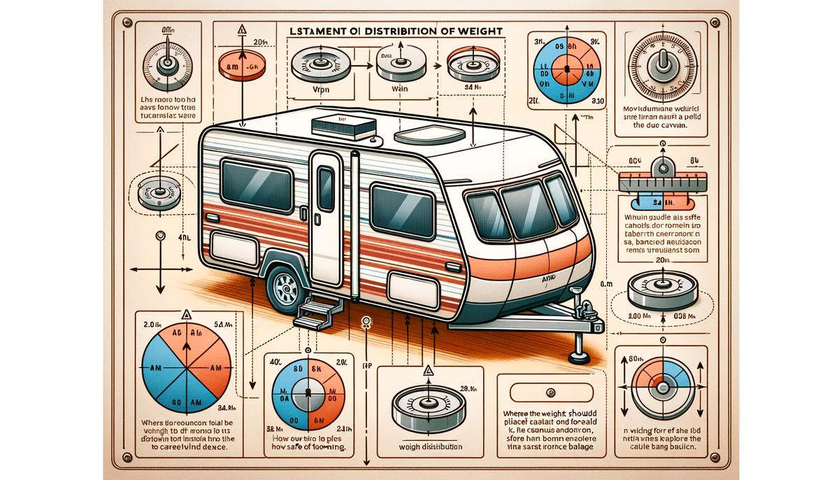 A diagram showing the optimal distribution of nose weight on a caravan for safe towing