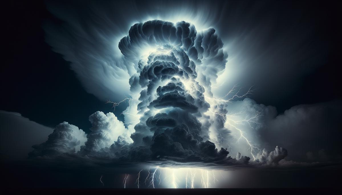 Dark cumulonimbus clouds with lightning in a thunderstorm