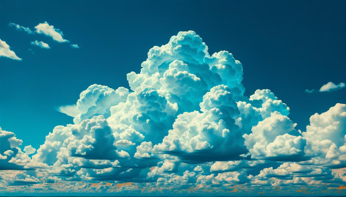 Fluffy white cumulus clouds in a blue sky