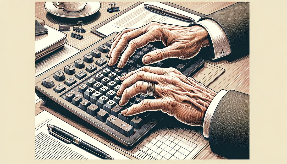 Illustration of hands typing on a numeric keypad for data entry work