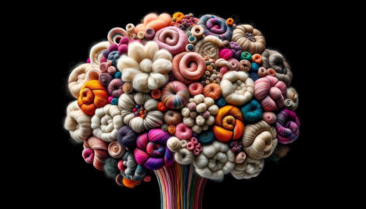 Colorful fiber bouquet with different textures and lengths, resembling a bouquet of flowers