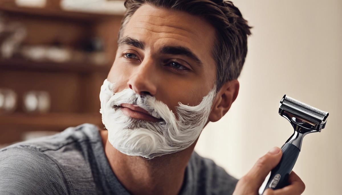 A man shaving with a Dollar Shave Club razor, showcasing the brand's commitment to sustainable and ethical practices