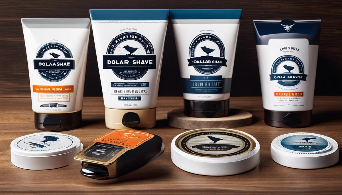 Dollar Shave Club logo and product line displayed