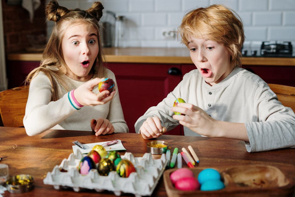 A group of people of various ages engaging in different Easter verse memorization activities such as an egg hunt, puzzle party, song workshop, painting, and relay race