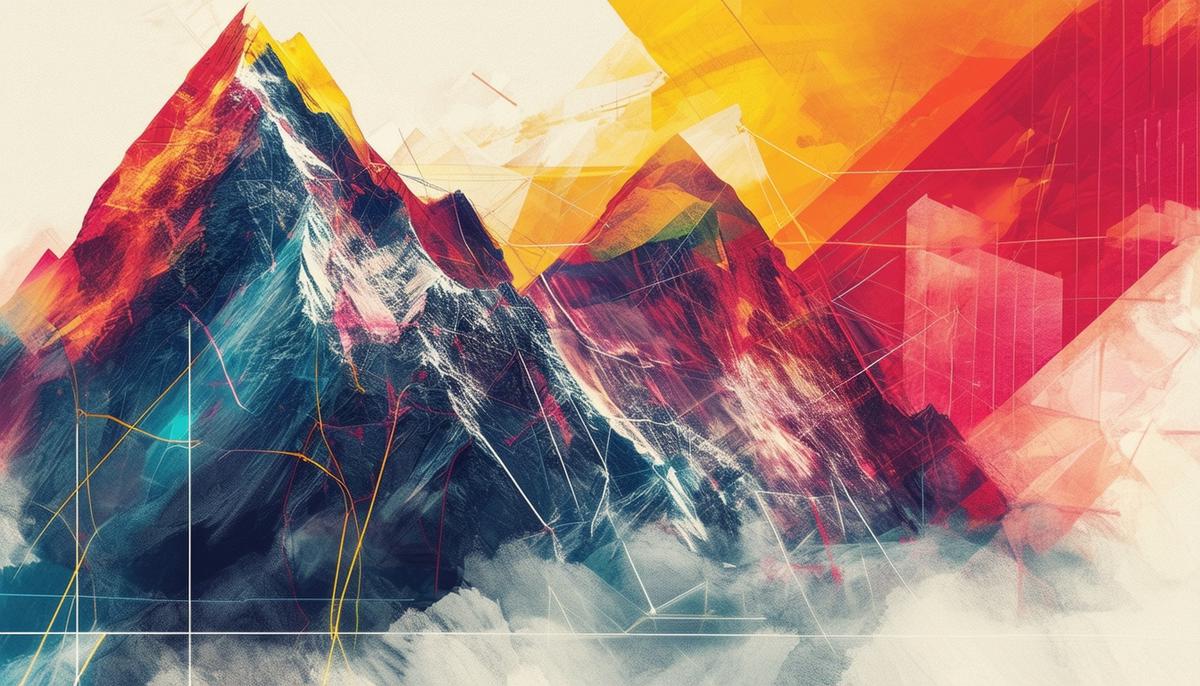 An abstract illustration representing the upheaval and challenges faced by EY's ambitious Project Everest initiative.