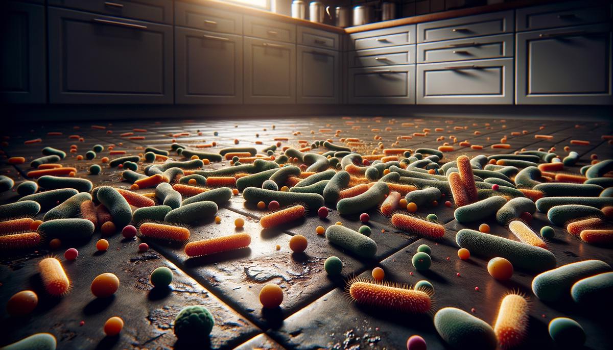 Image of bacteria on a kitchen floor illustrating the dangers of the five-second rule