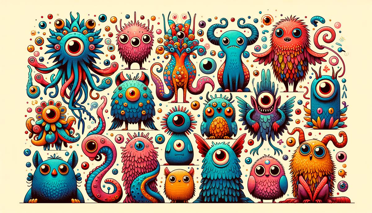 A collection of colorful and whimsical friendly monster drawings for elementary school students