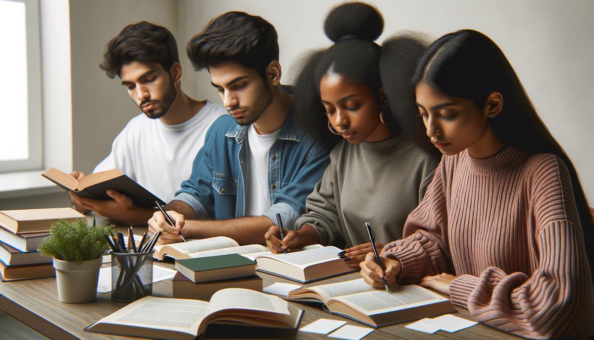 A diverse group of students studying together with books and laptops, preparing for the GATE exam