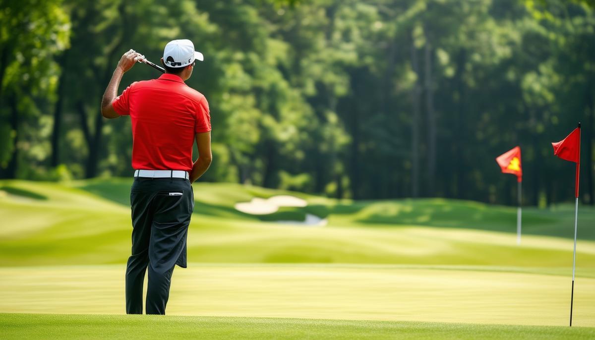 A golfer surveying the course and planning their shot strategy before hitting