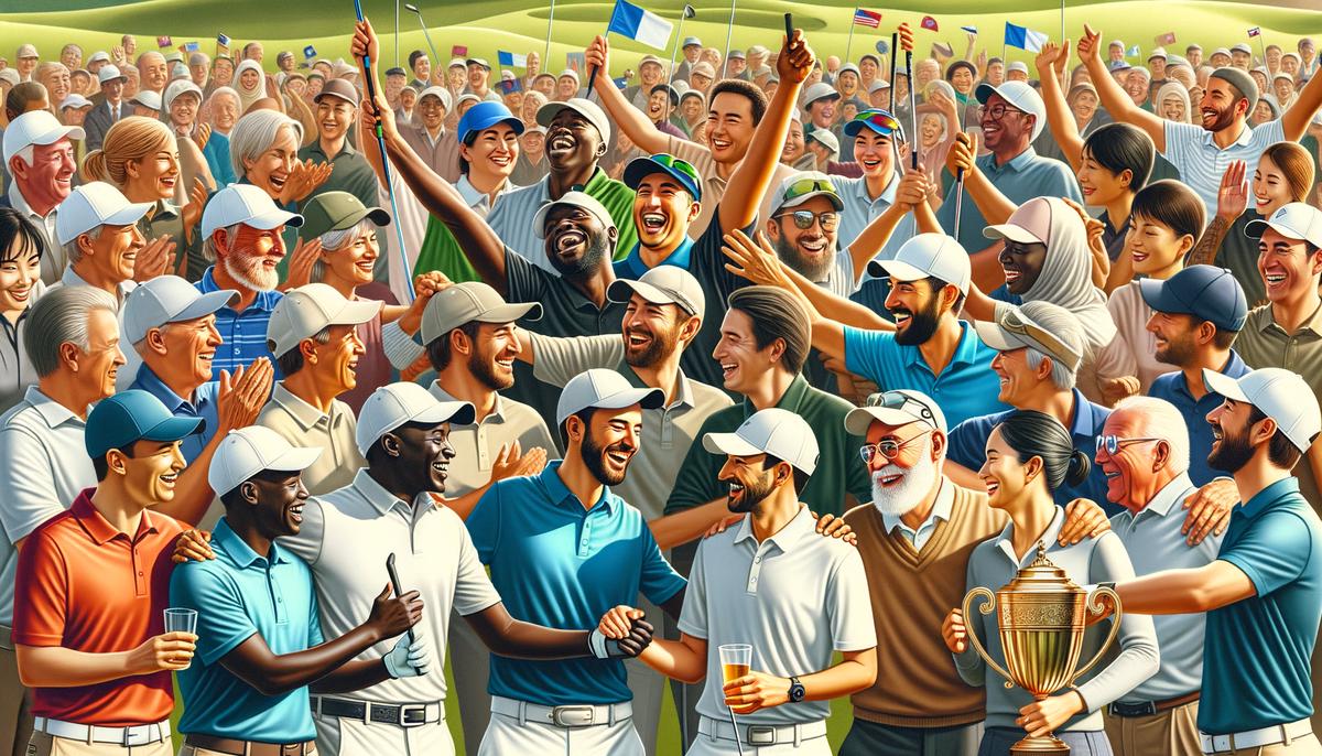 Golfers celebrating and enjoying camaraderie at a golf tournament or event