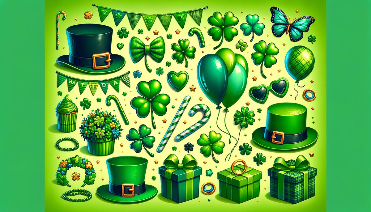 Image of green decorations and accessories for St. Patrick's Day celebration