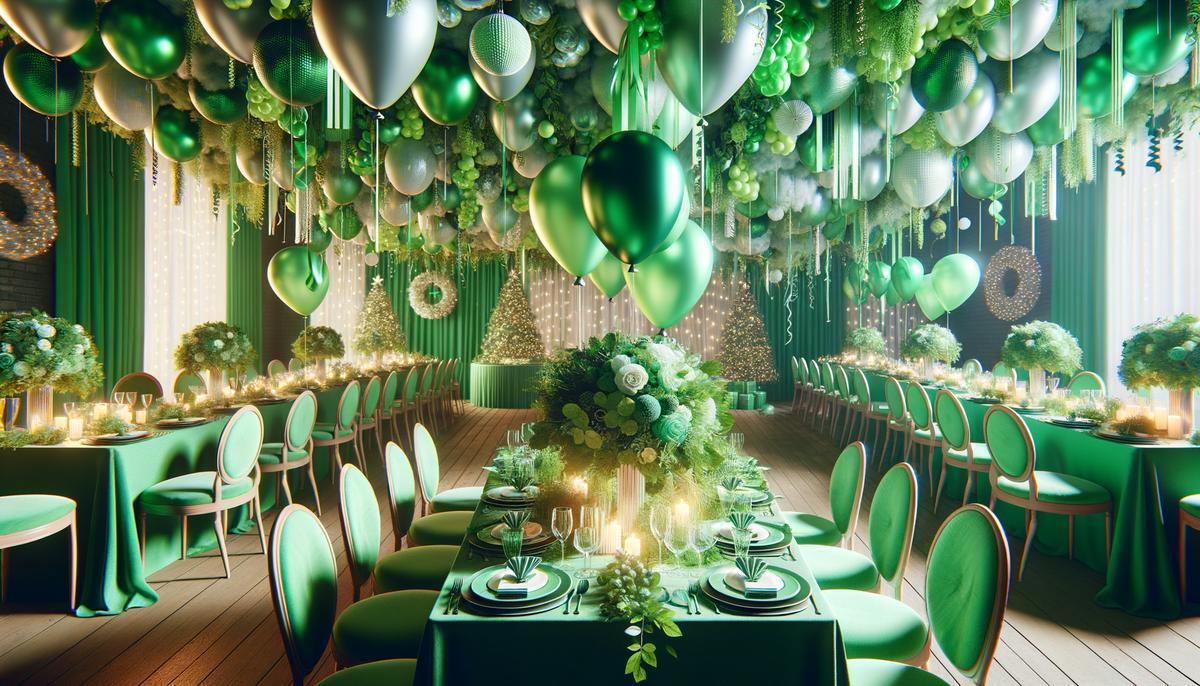 A festive and colorful image of green-themed party decorations