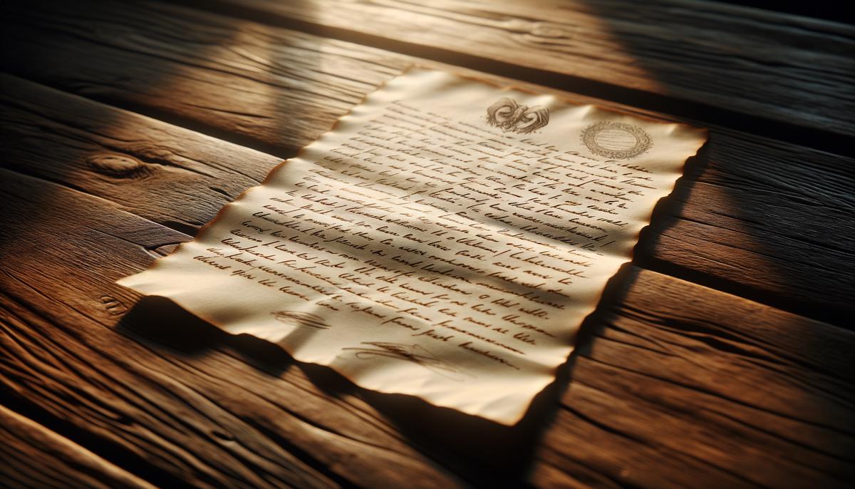 Image of a handwritten letter on a wooden desk. Avoid using words, letters or labels in the image when possible.