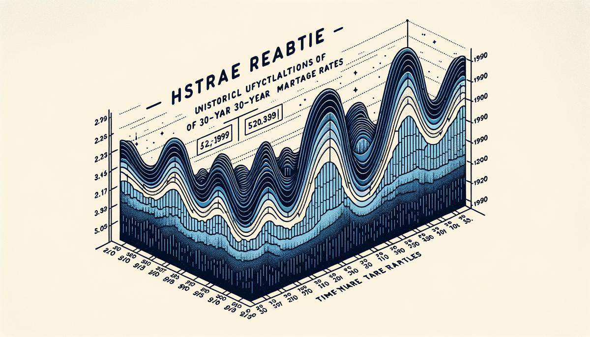 A realistic image depicting a line graph showing the historical trends of 30-year mortgage rates over time.