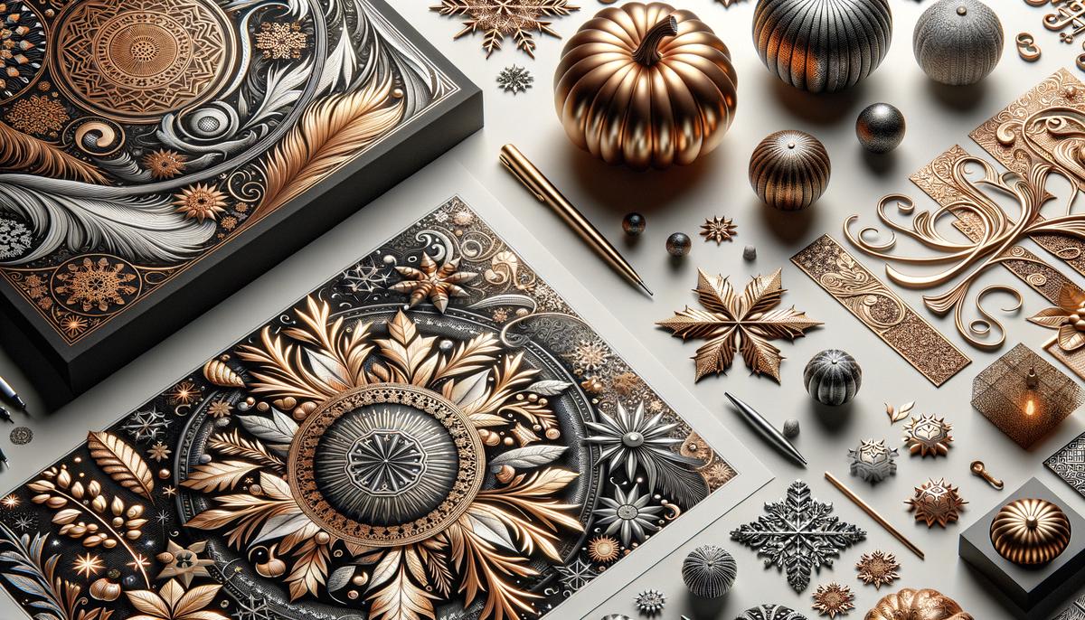 A collection of holiday-themed packaging elements, including graphics, typography, and materials.