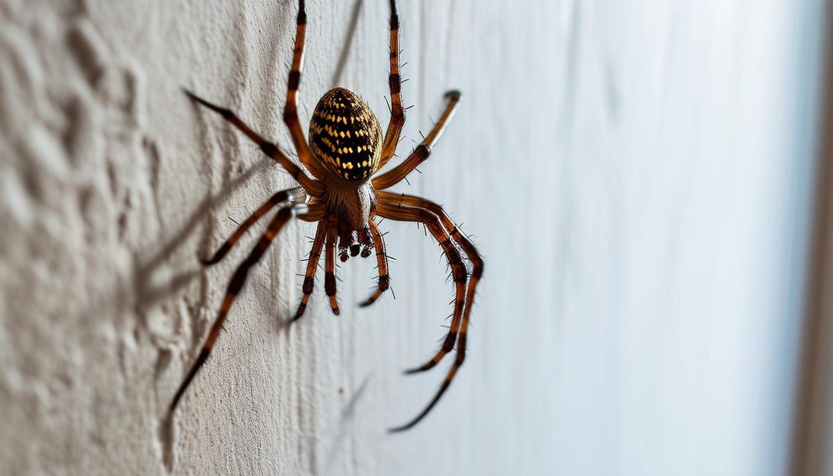 Large male house spider climbing on an interior wall