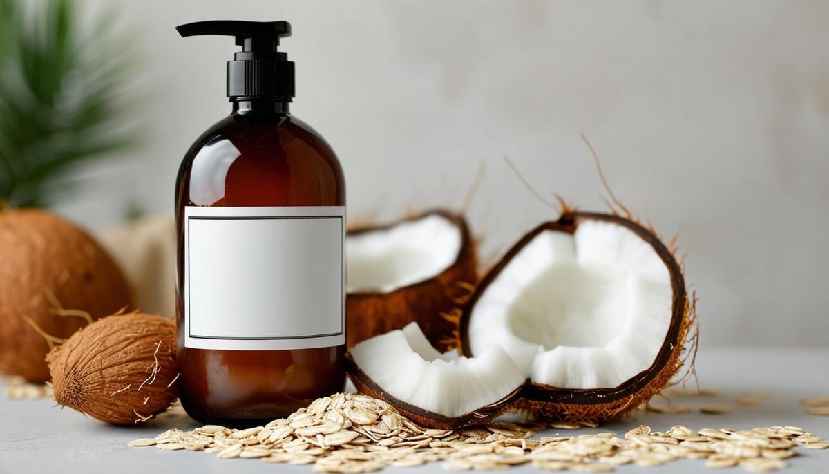 A bottle of Isle of Dogs Silky Oatmeal Shampoo, featuring natural ingredients like oatmeal, jojoba oil, and coconut oil.