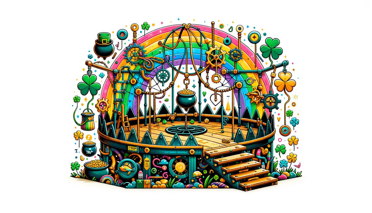 A whimsical image of a leprechaun trap, ready for some mischief