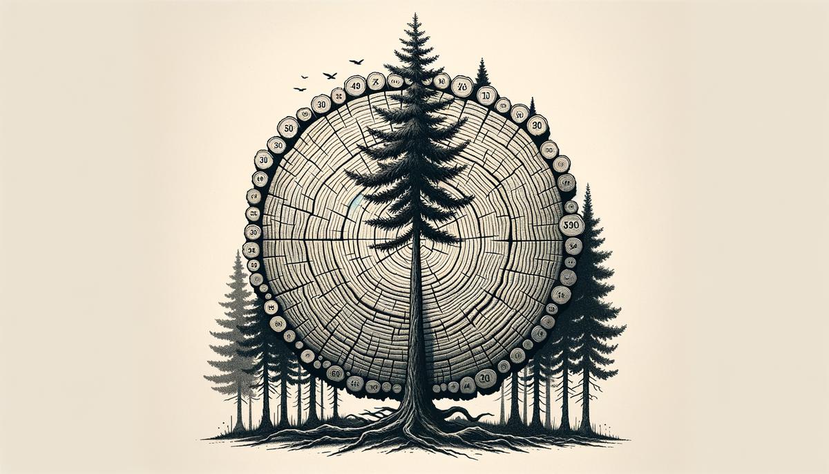 Illustration of a tree with rings symbolizing the passing years of a marriage. Avoid using words, letters or labels in the image when possible.