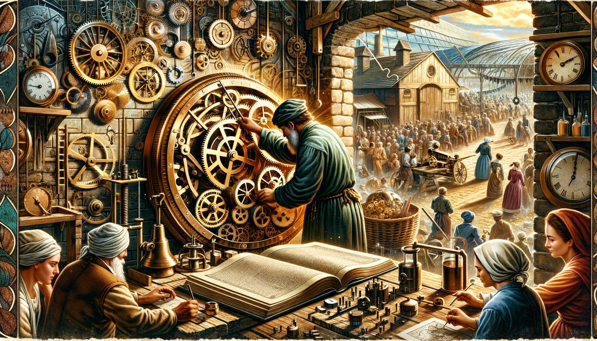 Illustration of the invention of mechanical clocks and their impact on society