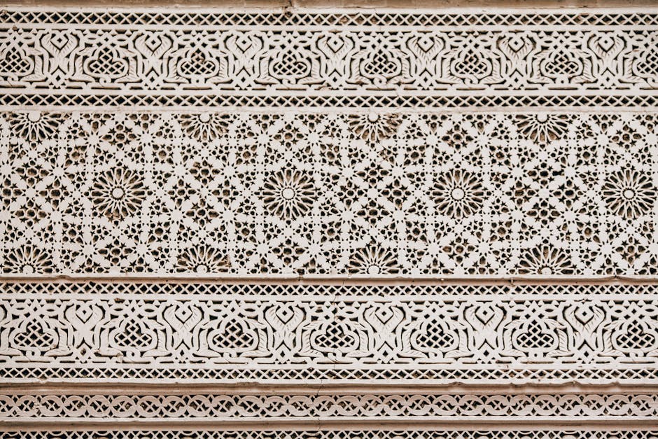 Intricate carved wooden objects and architectural elements from the Middle East.