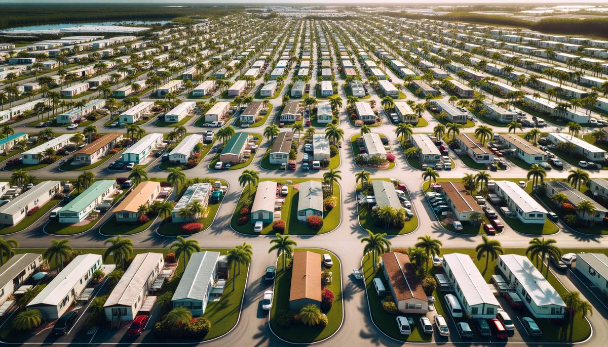 Aerial view of a mobile home park in Florida. Avoid using words, letters or labels in the image when possible.