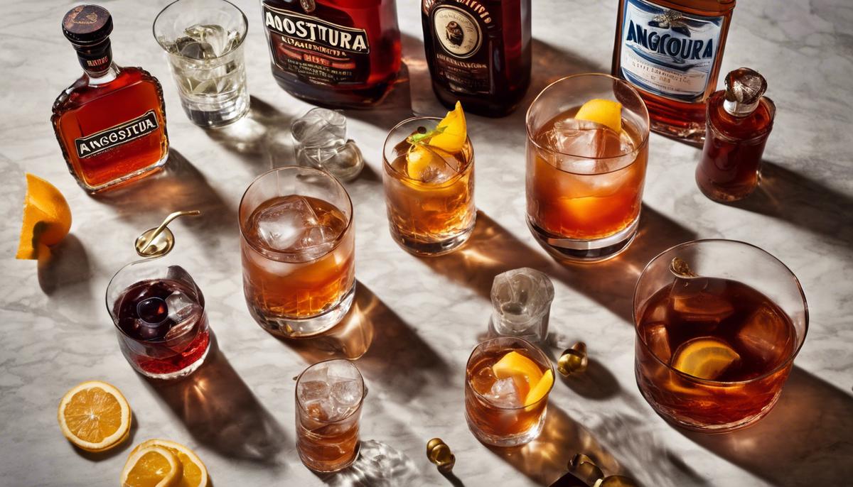 A selection of modern Old Fashioned cocktail variations with different spirits, garnishes and bitters