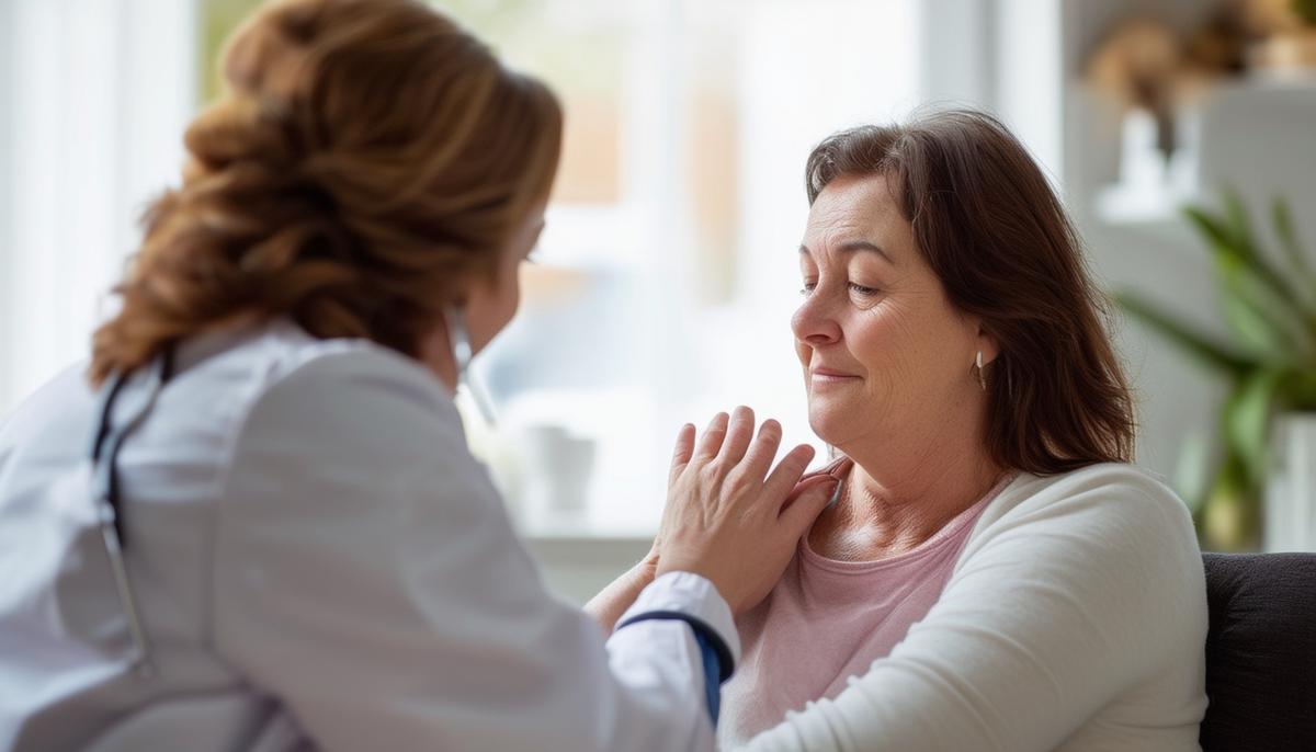 Mother receiving support from a healthcare professional, highlighting the importance of accessible mental health resources