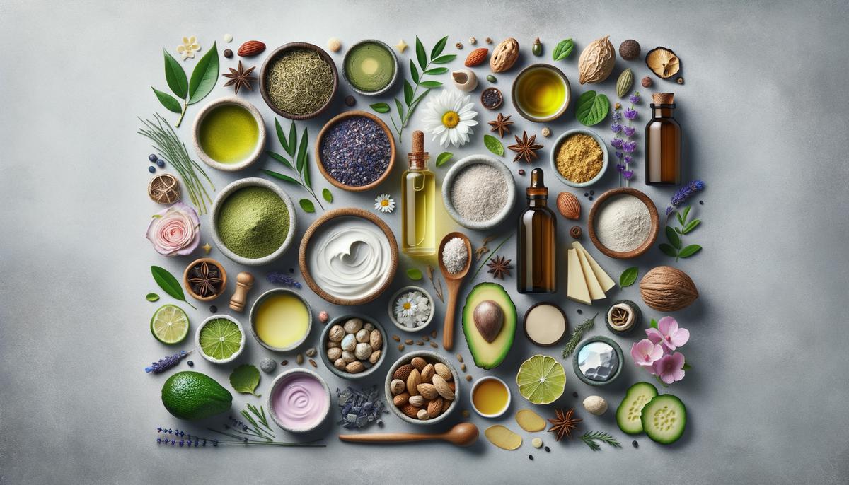 A collection of various natural ingredients used in luxury skincare products, highlighting their benefits.