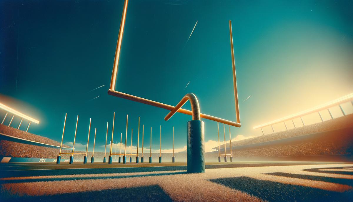 A close-up view of NFL goal posts on a football field, with the sky in the background