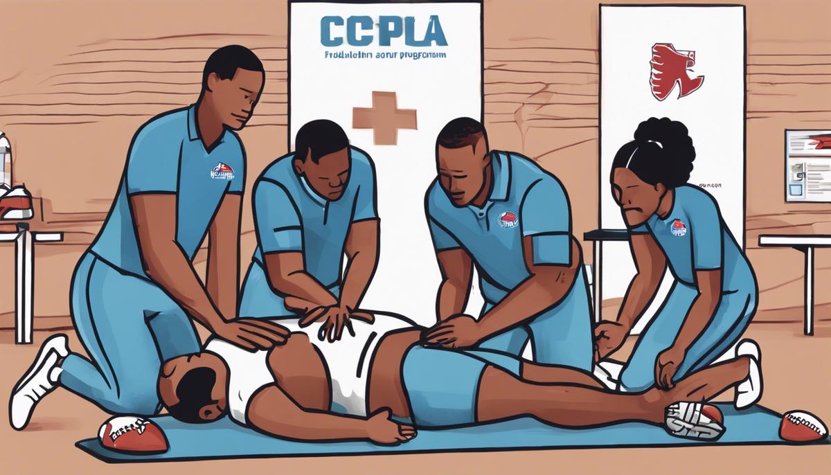 Illustration of people learning CPR through the NFL Foundation's CPR Grant Program