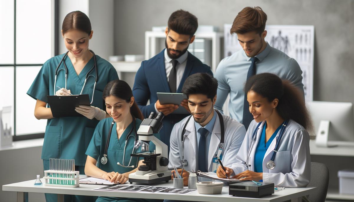 Image of a diverse group of healthcare professionals working together in a positive work environment