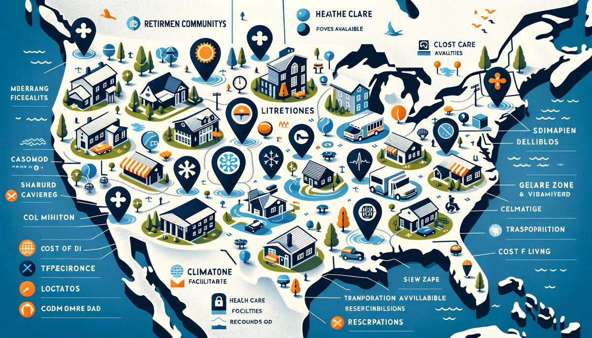 A map showing different locations for retirement communities and the factors to consider when choosing the right one