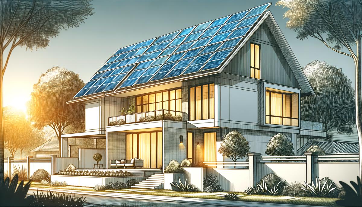 Illustration of a residential rooftop with solar panels installed, with no text or labels