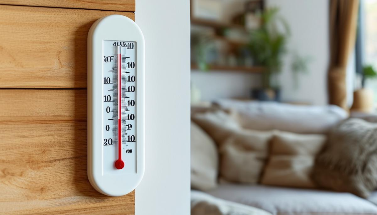 A room thermometer showing a comfortable temperature