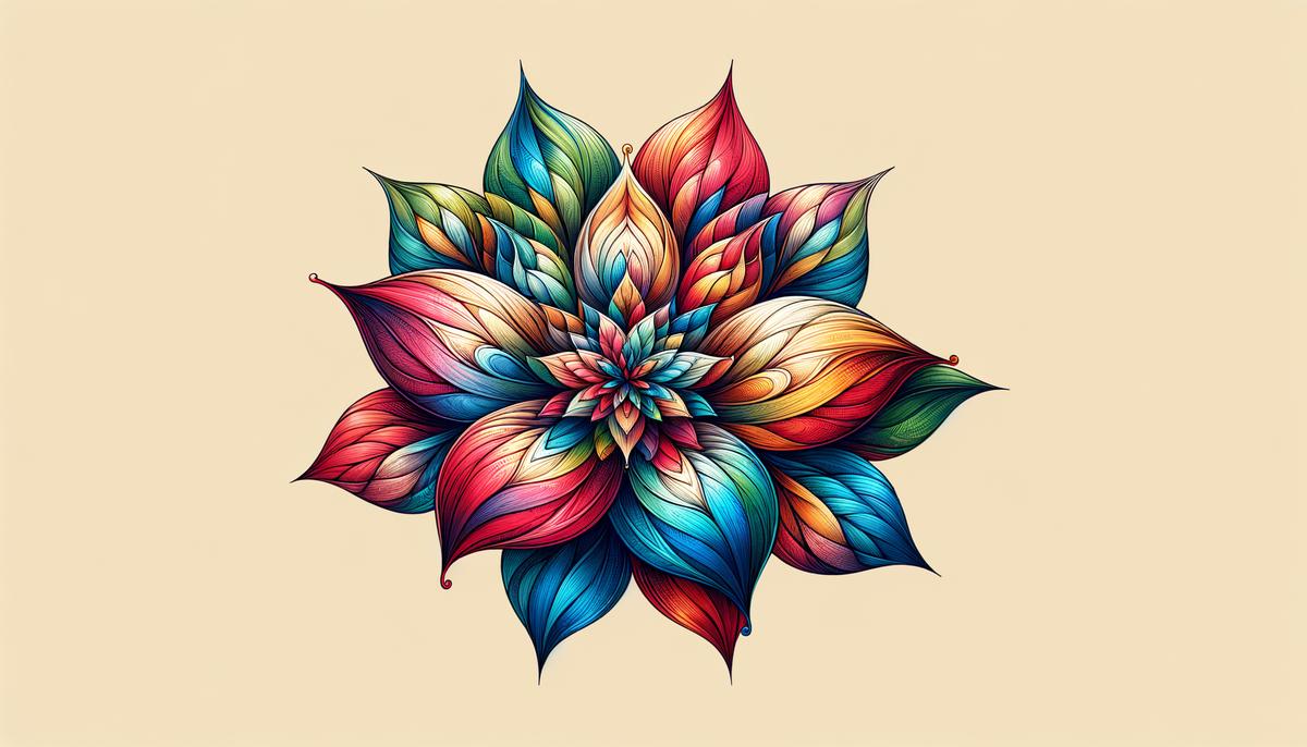 A colorful and detailed drawing of a flower with various petals, shades, and textures, showcasing creativity and imagination