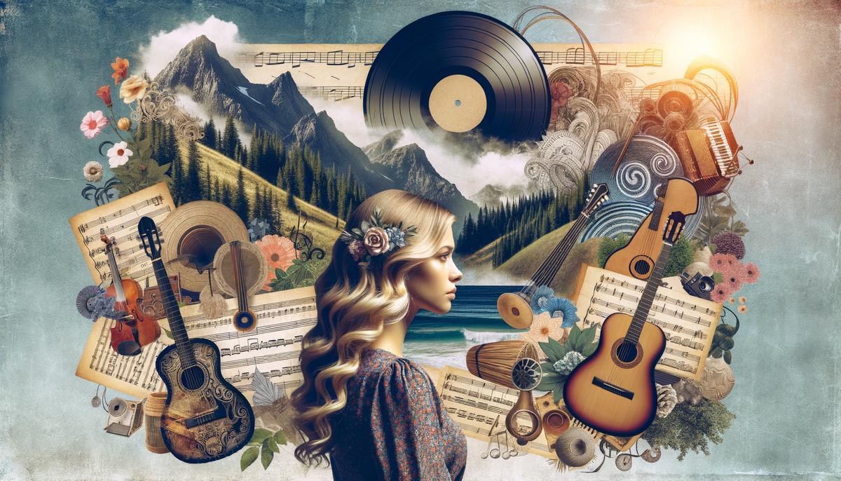 A collage of different musical influences, landscapes, and a young Stevie Nicks exploring her musical roots