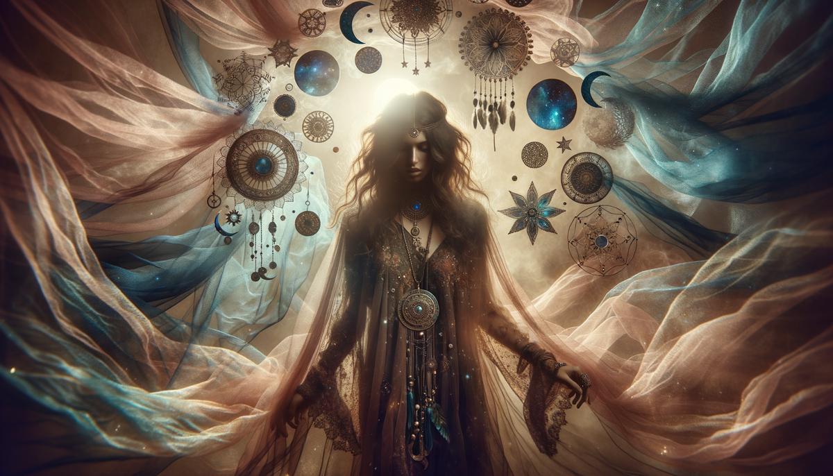A mesmerizing and mystical image inspired by the ethereal quality of Stevie Nicks' music and fashion